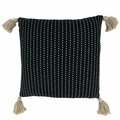 Saro 18 in. Stitched Tassel Square Throw Pillow with Down Filling, Black 5037.BK18SD
